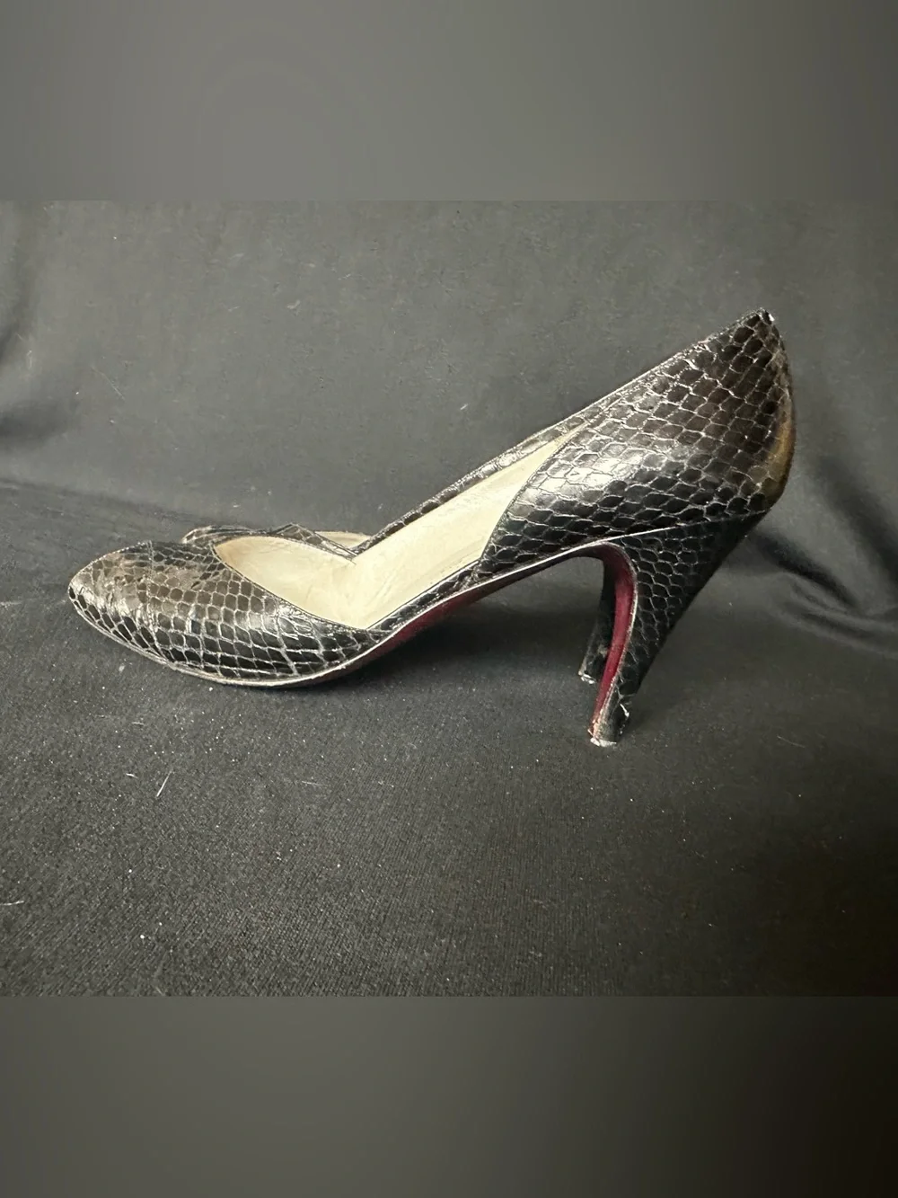 Bruno Magli Black Snakeskin Peep-Toe Heels with Red Heel Detail made in Italy 9